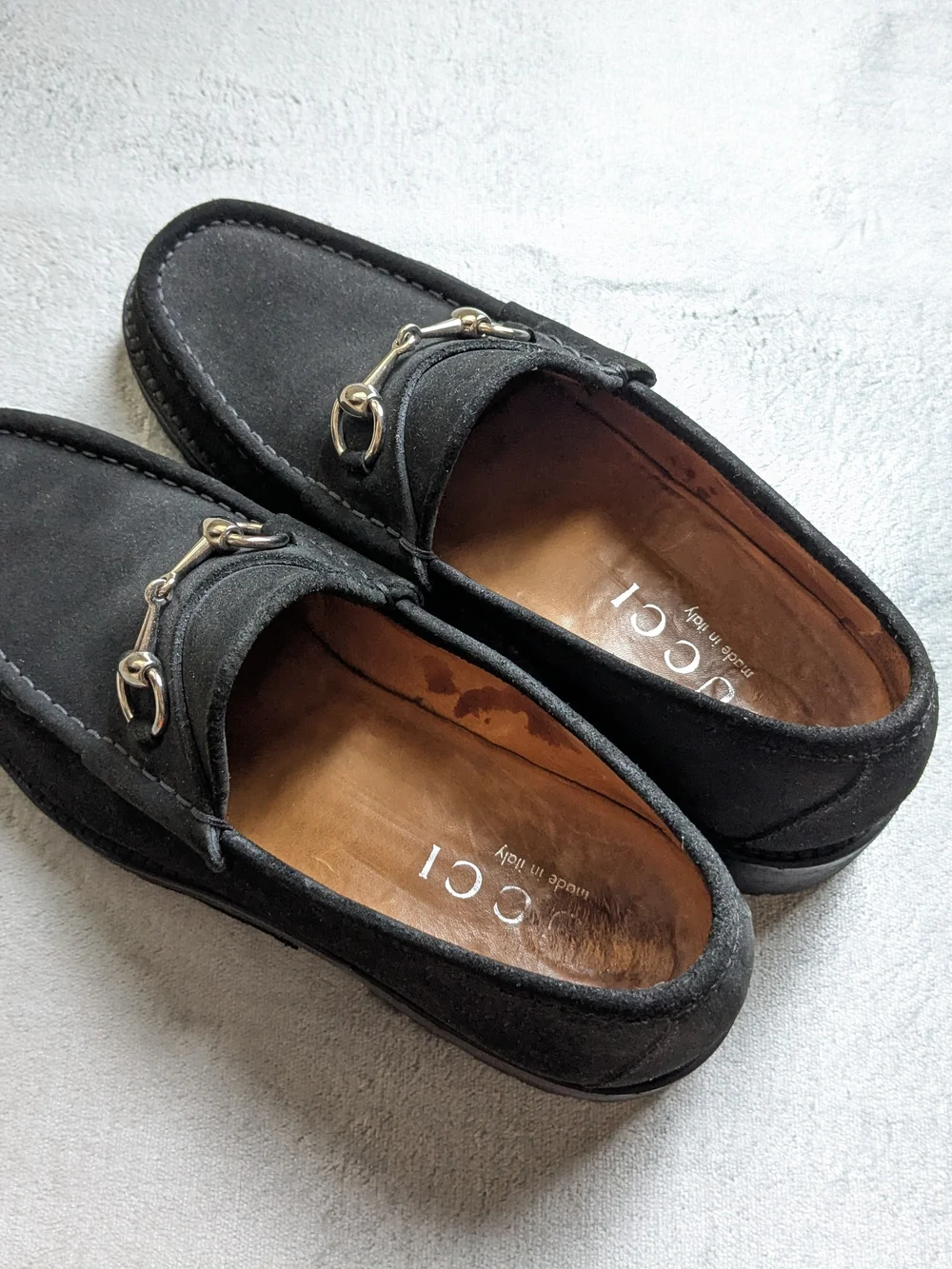 Gucci Men's Black Suede Horsebit Loafers 8 D Leather